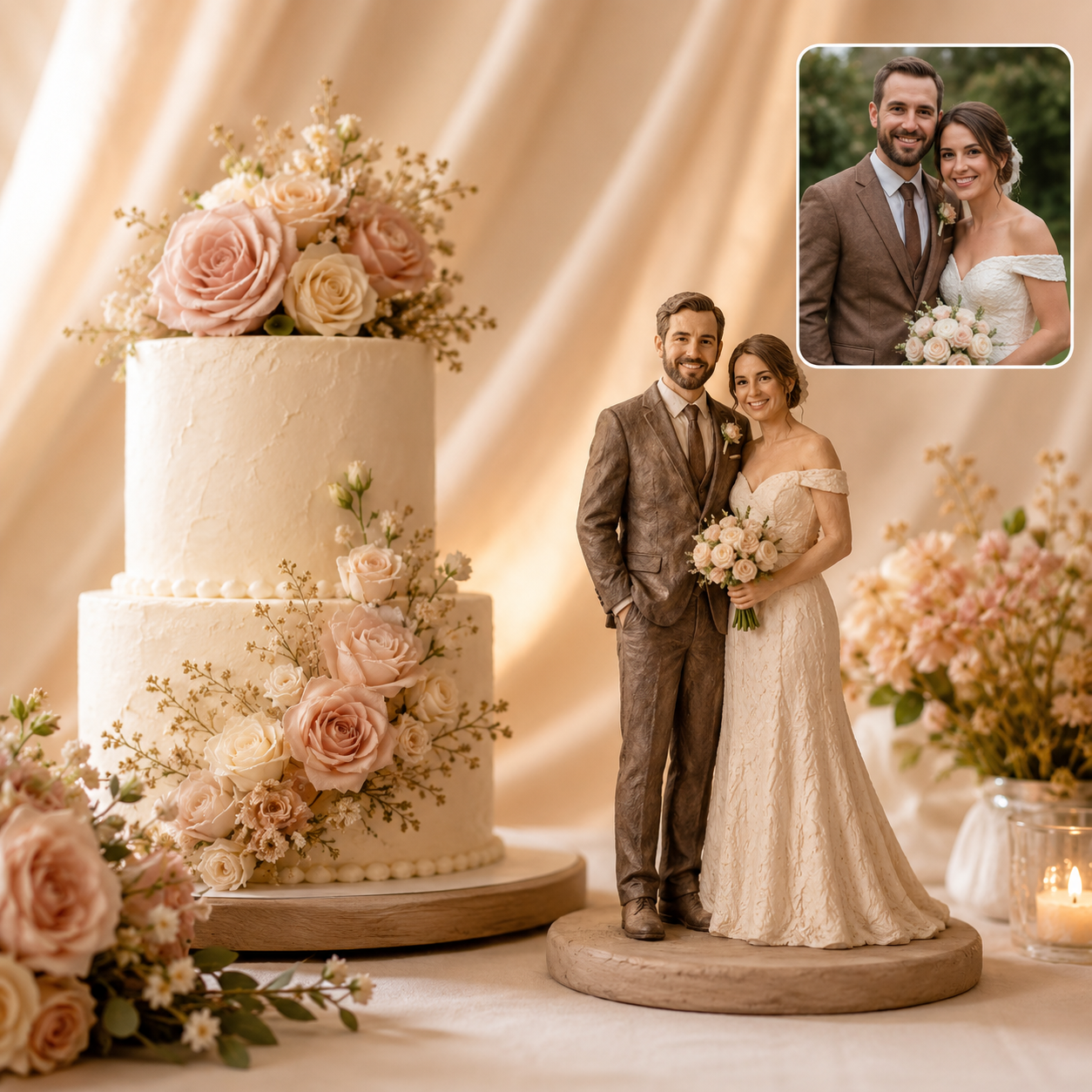 Custom Bride and Groom Figurine: Handmade Wedding Cake Topper