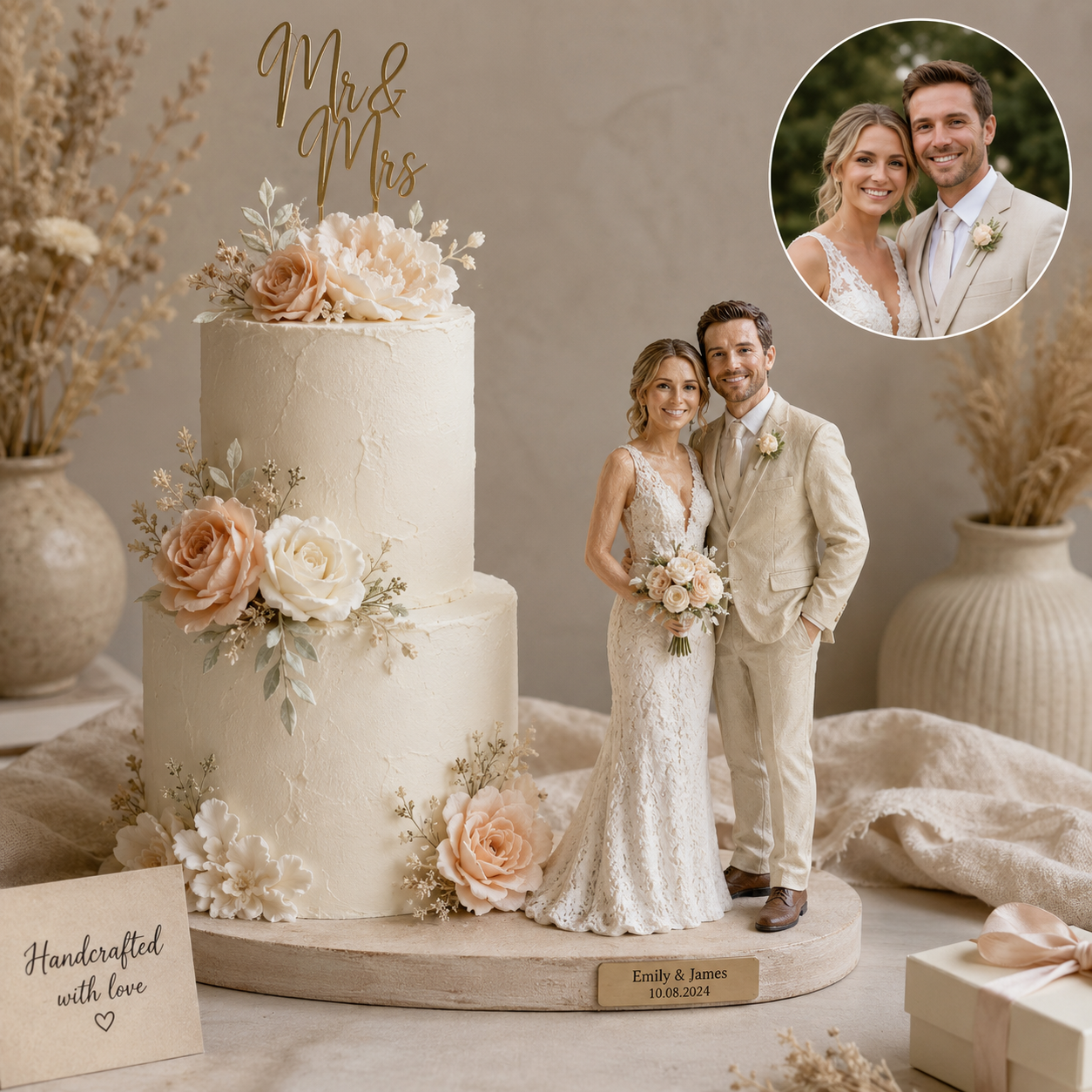 Custom Bride and Groom Figurine: Handmade Wedding Cake Topper