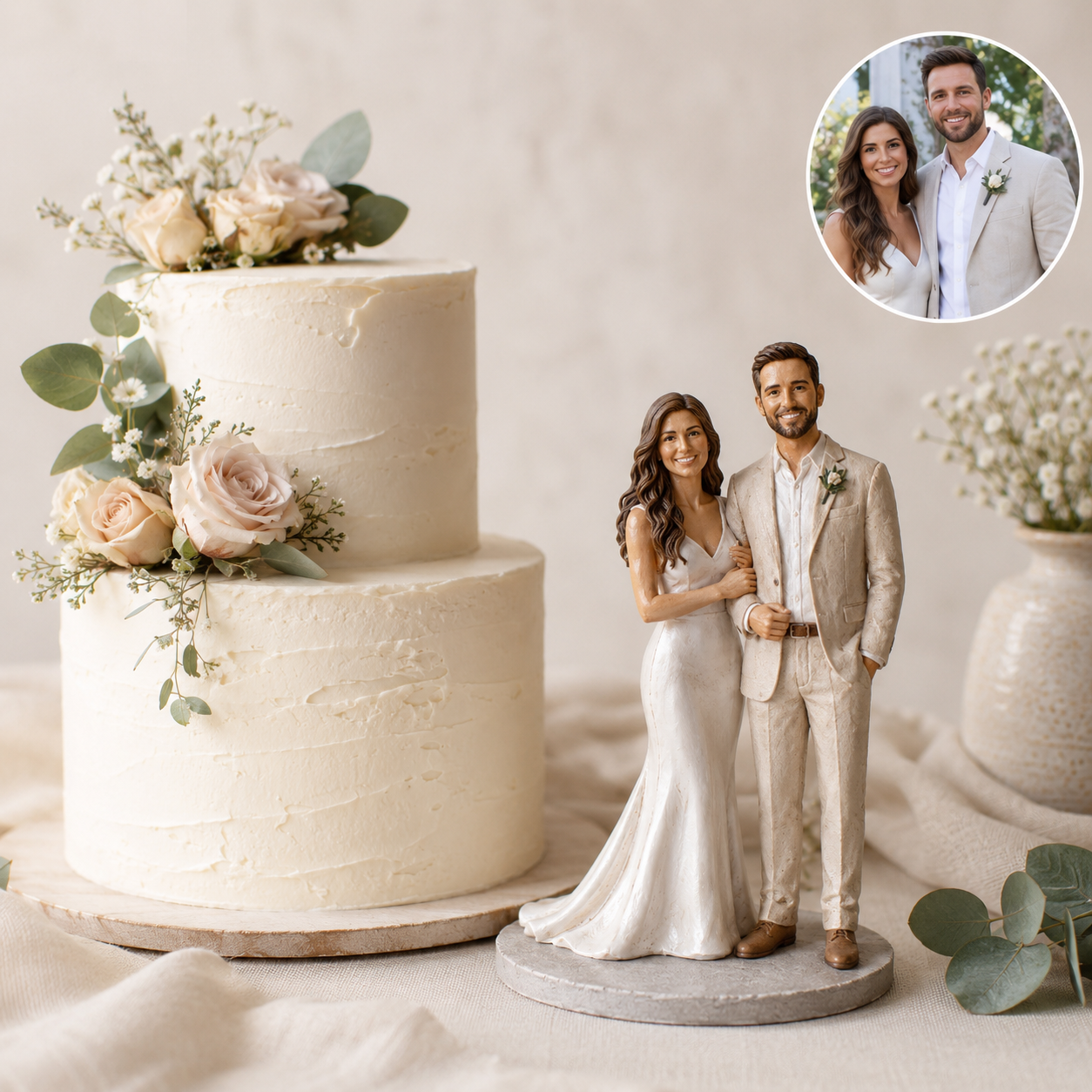 Custom Bride and Groom Figurine: Handmade Wedding Cake Topper