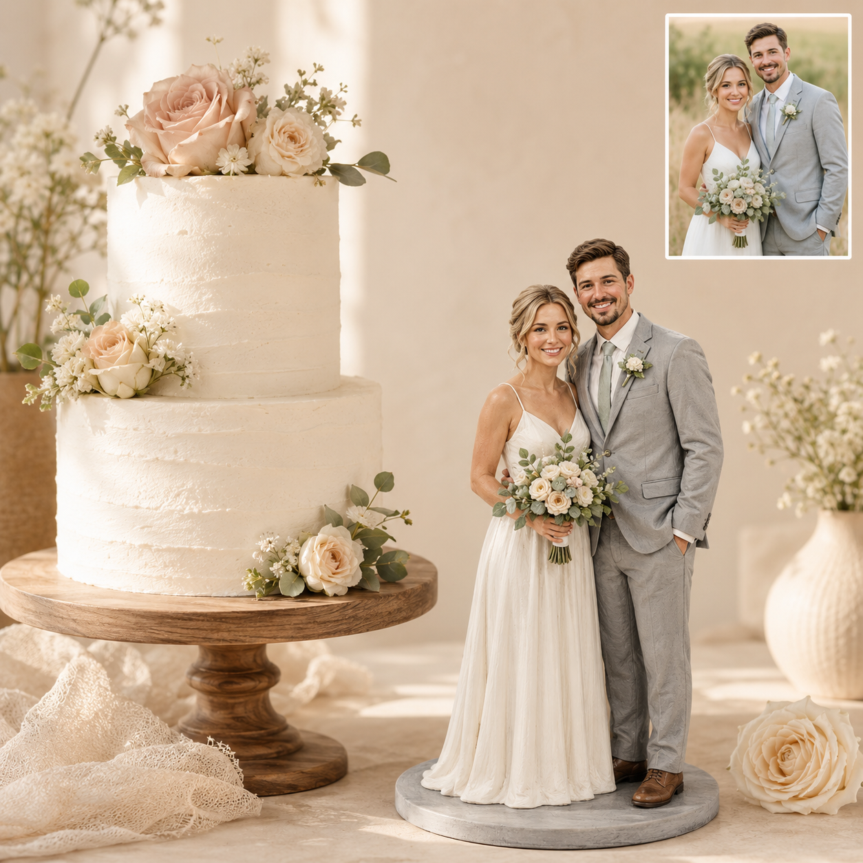 Custom Bride and Groom Figurine: Handmade Wedding Cake Topper
